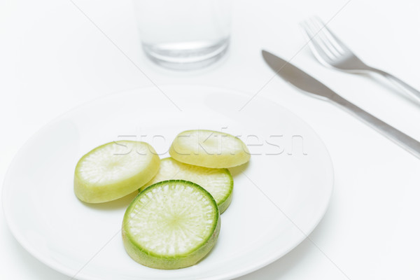 Plate with green fresh zucchini on served table Stock photo © deandrobot