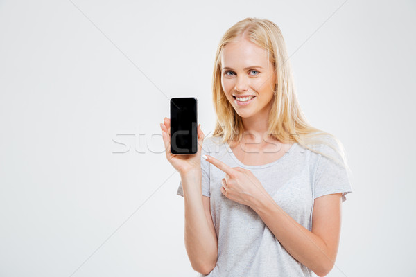 Stock foto: Lächelnd · Hinweis · Finger · Smartphone · Bildschirm