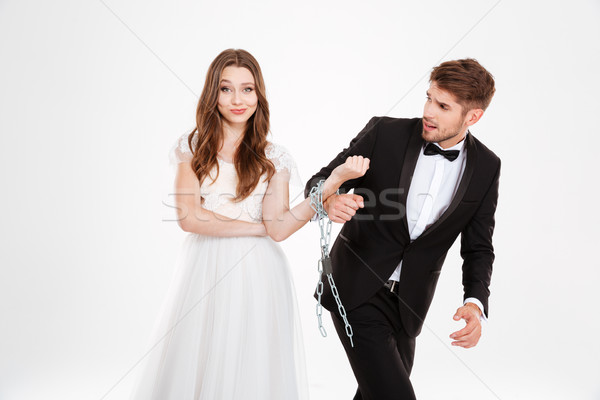 新婚夫婦 鏈 孤立 白 女子 愛 商業照片 © deandrobot