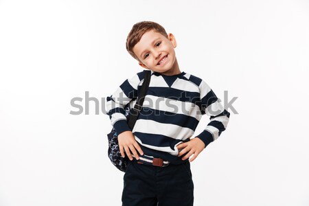 Portrait of a happy cute little kid with backpack Stock photo © deandrobot