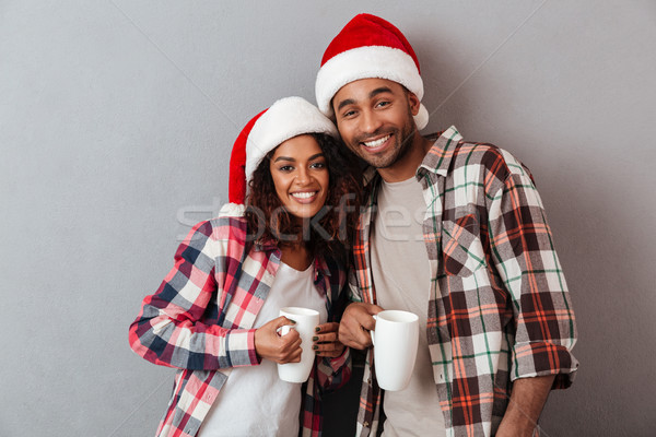 [[stock_photo]]: Portrait · heureux · jeunes · africaine · couple · Noël