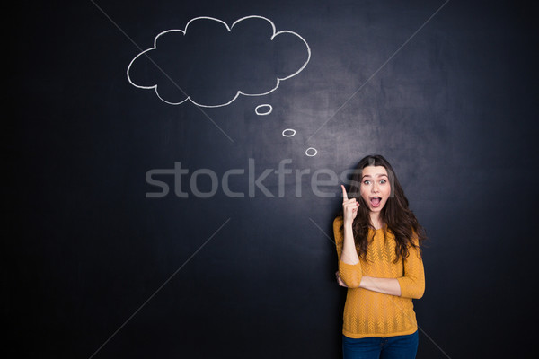 Woman pointing finger up Stock photo © deandrobot