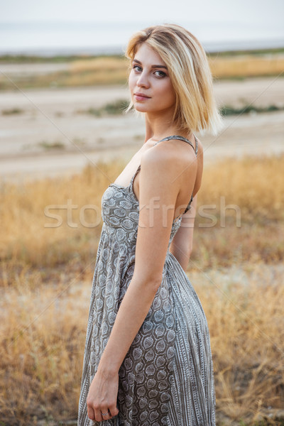 Schönen stehen Freien Kleid Frau Stock foto © deandrobot