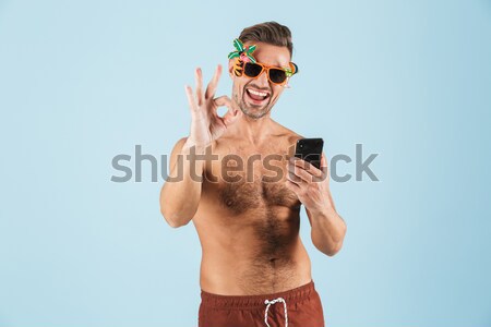 Stock foto: Porträt · heiter · jungen · shirtless · Mann · Schwimmen