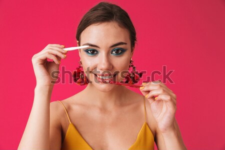 Photo closeup of glamour woman 20s wearing fashion makeup and ea Stock photo © deandrobot