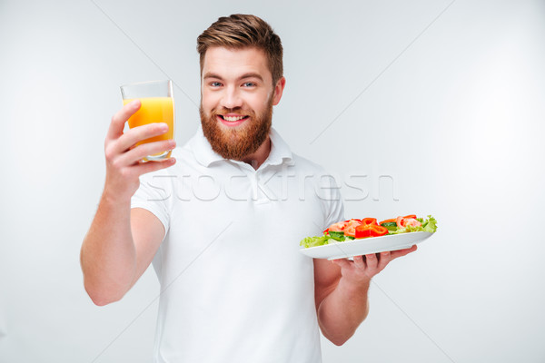 [[stock_photo]]: Heureux · barbu · homme · saine · casse-croûte · légumes