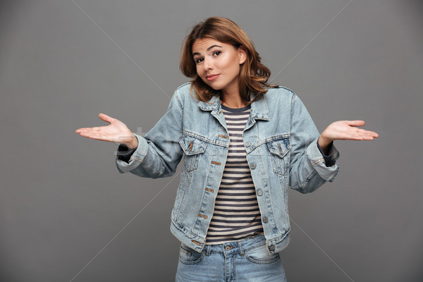 Foto stock: Retrato · jóvenes · dudoso · denim · chaqueta