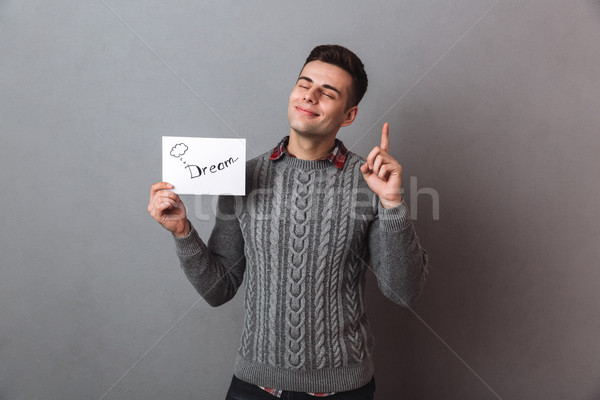 Stockfoto: Tevreden · brunette · man · trui · droom