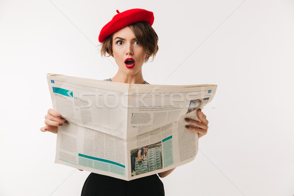 Portrait of a shocked woman wearing red beret Stock photo © deandrobot