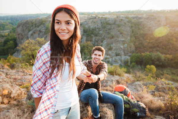 Young traveler couple in the mountains Stock photo © deandrobot