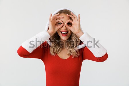 Flörtöl nő vörös ruha fehér lány kéz Stock fotó © deandrobot