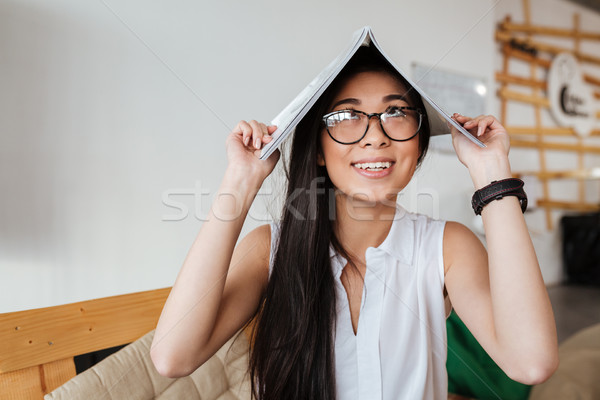 Funny asian business woman Büro Shirt Stock foto © deandrobot