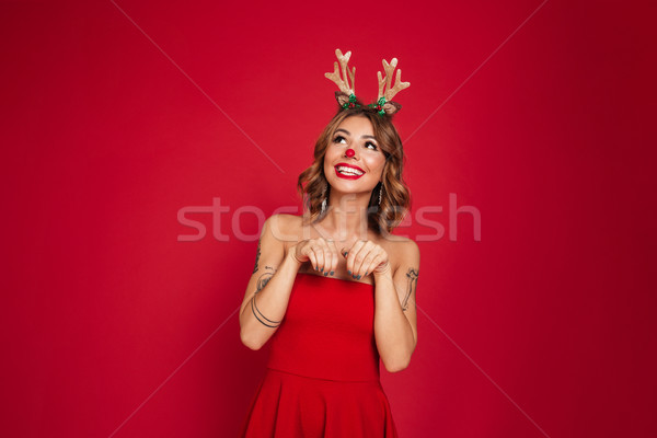 Stock foto: Porträt · freudige · lächelnd · Mädchen · tragen · Weihnachten