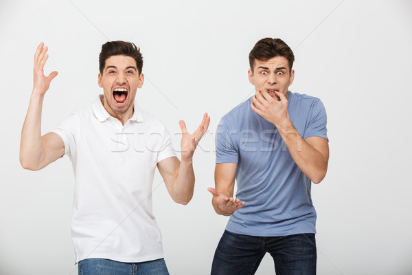 Photo of two emotional men 30s wearing casual t-shirt and jeans  Stock photo © deandrobot