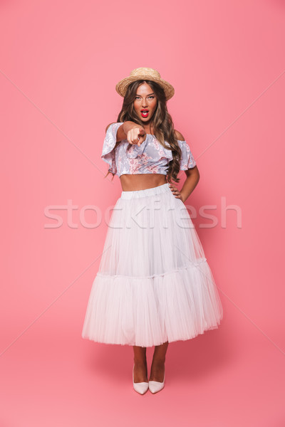 Full length portrait of beautiful fashion woman 20s wearing stra Stock photo © deandrobot