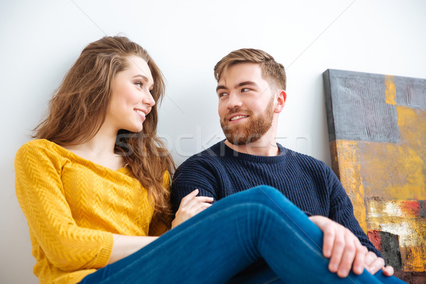 [[stock_photo]]: Heureux · couple · flirt · maison · portrait · sourire