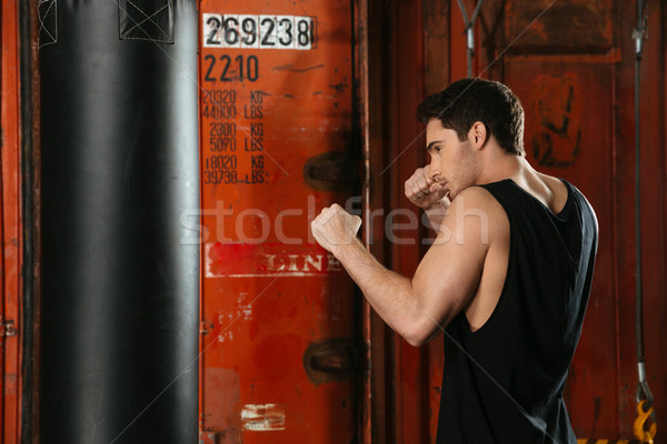 Foto stock: Concentrado · fuerte · boxeador · formación · gimnasio · foto