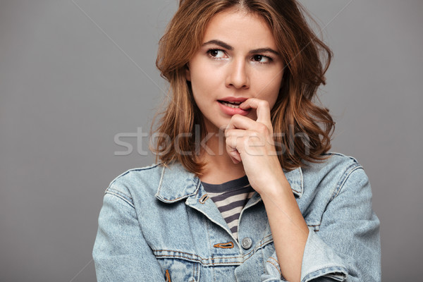 Portrait pensive fille denim shirt Photo stock © deandrobot