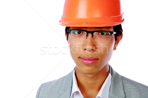 Retrato asiático homem capacete branco negócio Foto stock © deandrobot