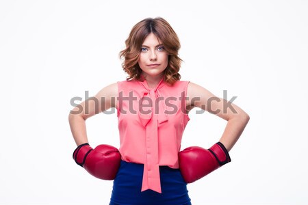 Mooie elegante vrouw bokshandschoenen geïsoleerd witte Stockfoto © deandrobot