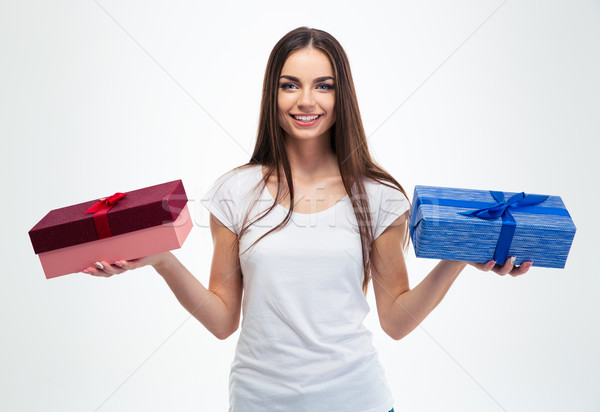 Girl holding two gift boxes  Stock photo © deandrobot