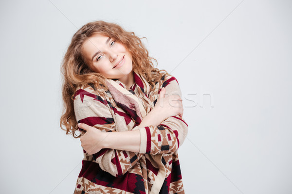 Boldog nyugodt nő néz kamera izolált Stock fotó © deandrobot