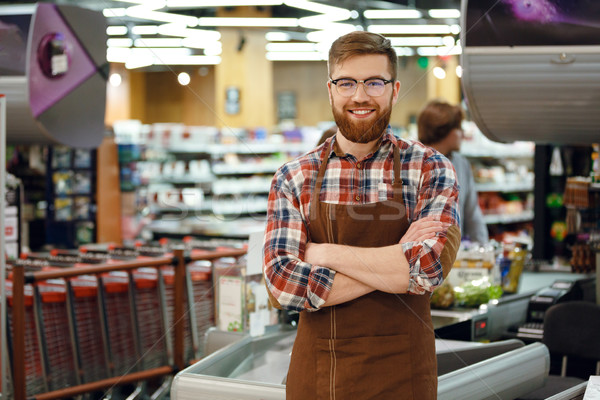 Kasiyer adam Çalışma alanı süpermarket alışveriş resim Stok fotoğraf © deandrobot