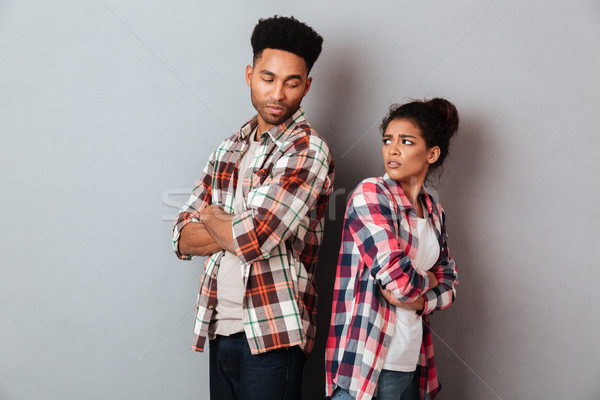 [[stock_photo]]: Portrait · bouleversé · jeunes · africaine · couple · argument