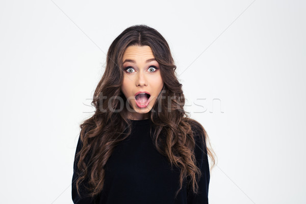 Portré meglepődött nő nyitott szájjal áll izolált Stock fotó © deandrobot