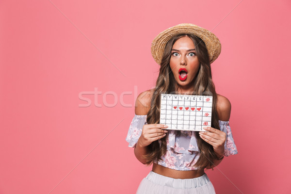 Portrait of disappointed outraged woman 20s wearing straw hat ho Stock photo © deandrobot