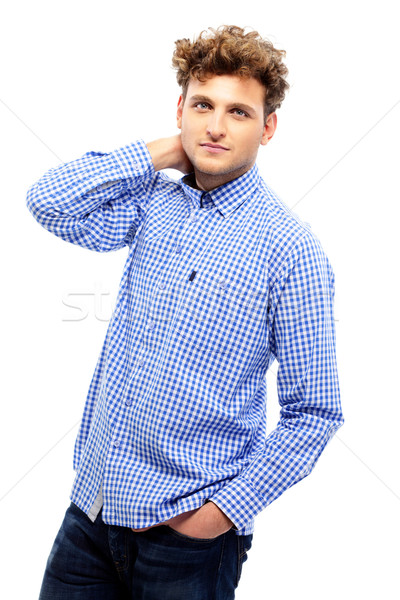 [[stock_photo]]: Portrait · bel · homme · drap · mode · fond