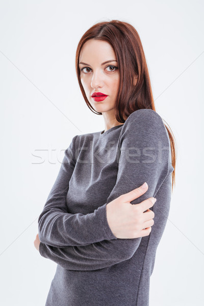 Moda retrato hermosa labios rojos pie Foto stock © deandrobot
