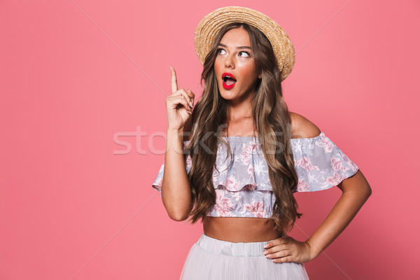 肖像 興奮した きれいな女性 20歳代 着用 麦わら帽子 ストックフォト © deandrobot