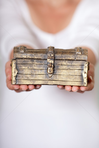 Frau halten verschlossen antiken Brust Hände Stock foto © deandrobot