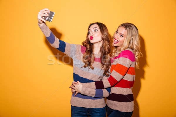 Portrait of two beautiful girls dressed in sweaters Stock photo © deandrobot