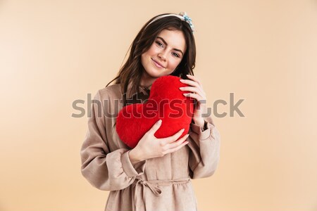 Glimlachend brunette vrouw Rood blouse Stockfoto © deandrobot