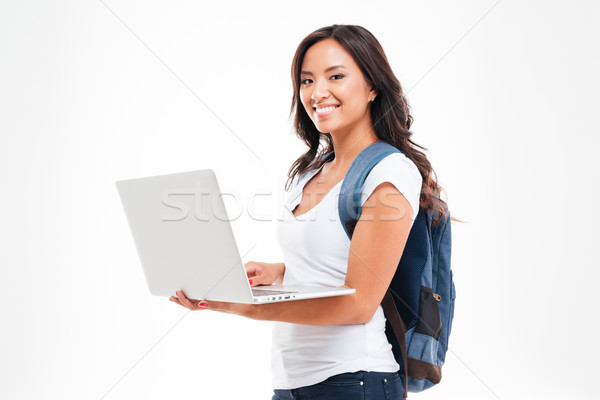 Feliz Asia estudiante nina mochila pie Foto stock © deandrobot