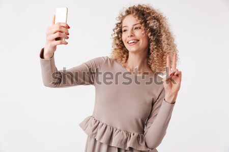 Portre üzgün genç kadın temel tshirt bakıyor Stok fotoğraf © deandrobot