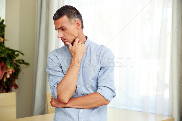 [[stock_photo]]: Pensive · bel · homme · permanent · maison · maison · yeux