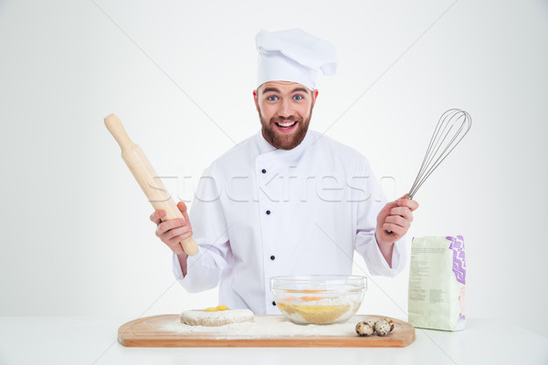 Portret wesoły mężczyzna kucharz gotować Zdjęcia stock © deandrobot