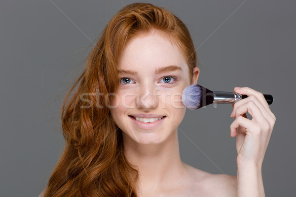 Foto stock: Alegre · mulher · compensar · bochechas · encantador