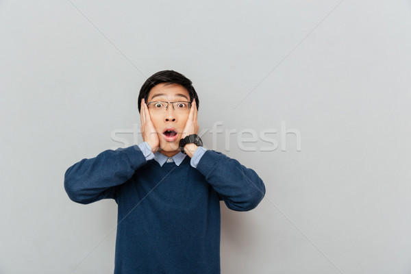 Bać asian człowiek okulary działalności twarz Zdjęcia stock © deandrobot