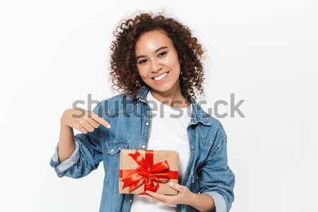 African Frau Geschenk glücklich Schönheit Pullover Stock foto © deandrobot