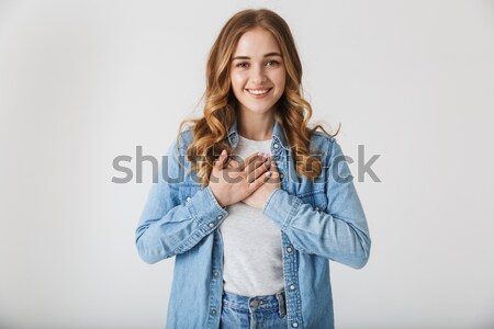 Woman with the plaster on hand Stock photo © deandrobot