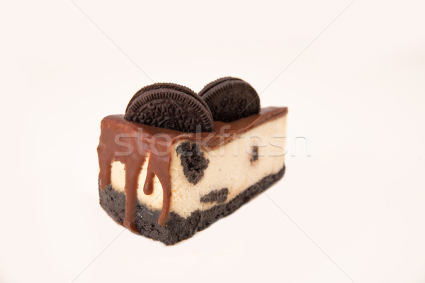 Close up of cheesecake with chocolate cream Stock photo © deandrobot