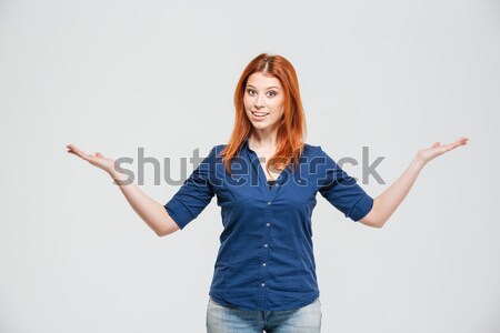 Porträt verwirrt verwechselt Mädchen stehen Schultern Stock foto © deandrobot