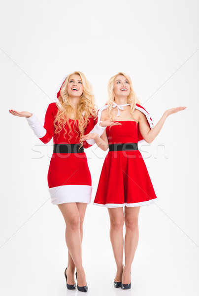 Aufgeregt Schwestern Zwillinge Kostüme warten Stock foto © deandrobot