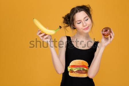 Foto stock: Divertido · mulher · preto · estilista · maiô · em · pé