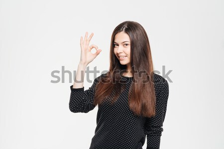 Foto stock: Sonriendo · casual · mujer · signo