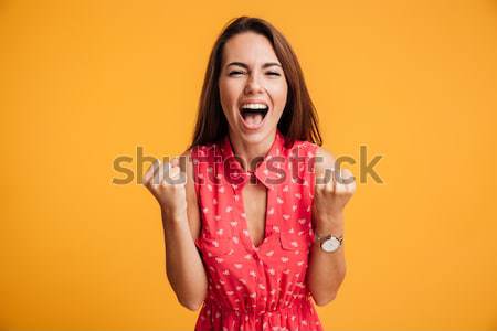 Photo of amazed pretty young woman standing with open mouth, loo Stock photo © deandrobot